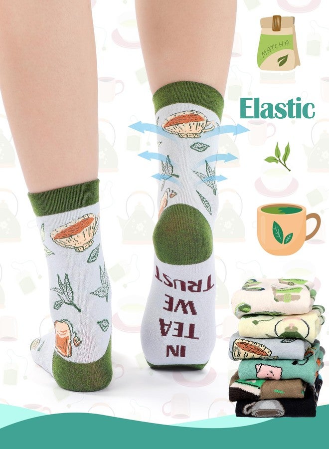 Halfchet 6 Pairs Tea Socks for Women Men Novelty Cotton Crew Socks for Chai Enthusiasts Christmas Tea Lover Gift Stocking Stuffers - Image 4